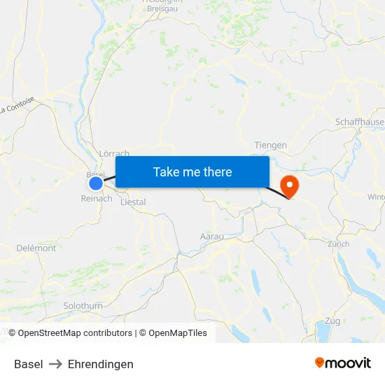 Basel to Ehrendingen map