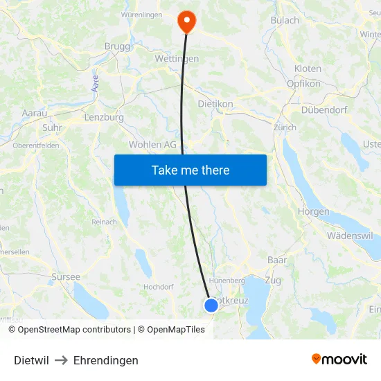 Dietwil to Ehrendingen map