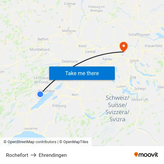 Rochefort to Ehrendingen map