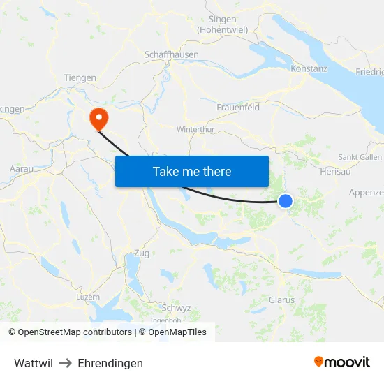 Wattwil to Ehrendingen map