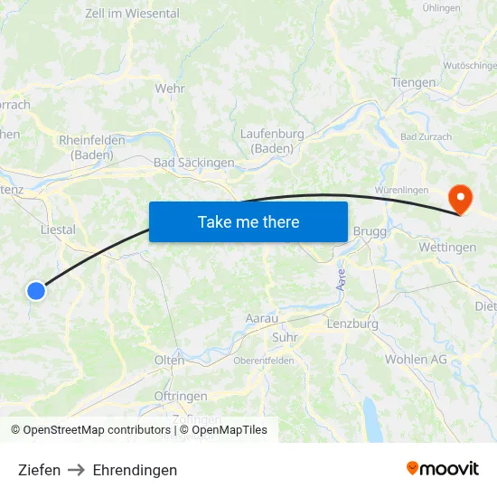 Ziefen to Ehrendingen map