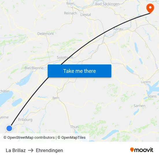 La Brillaz to Ehrendingen map