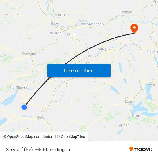 Seedorf (Be) to Ehrendingen map