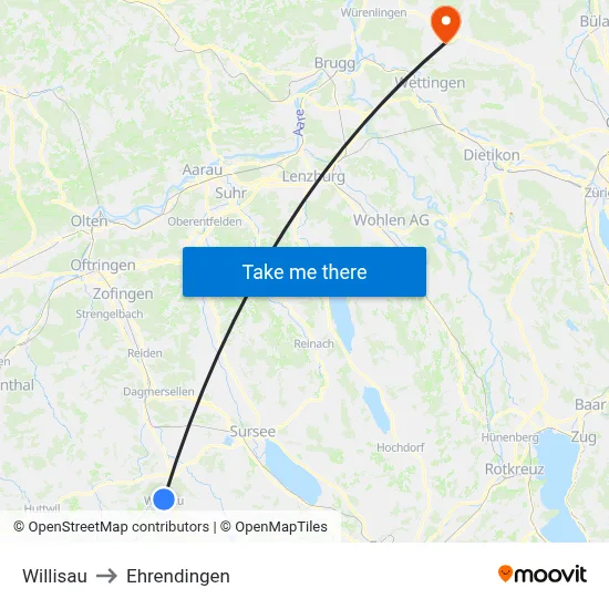 Willisau to Ehrendingen map