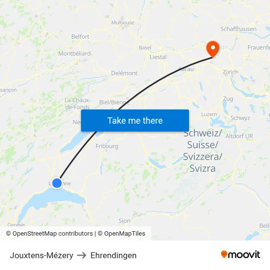 Jouxtens-Mézery to Ehrendingen map