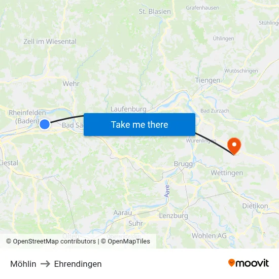 Möhlin to Ehrendingen map