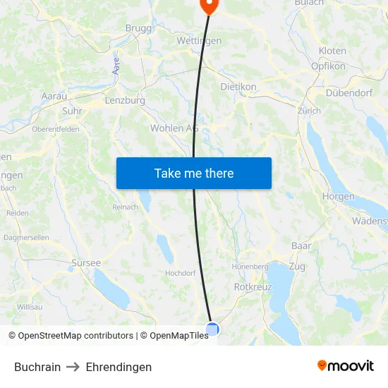Buchrain to Ehrendingen map