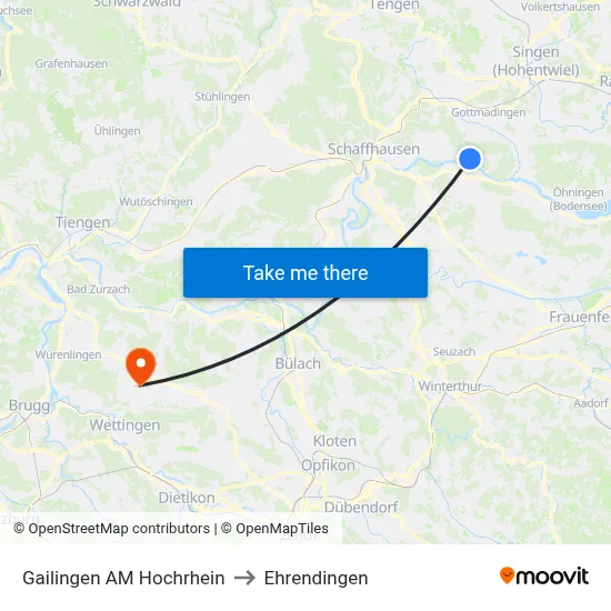 Gailingen AM Hochrhein to Ehrendingen map
