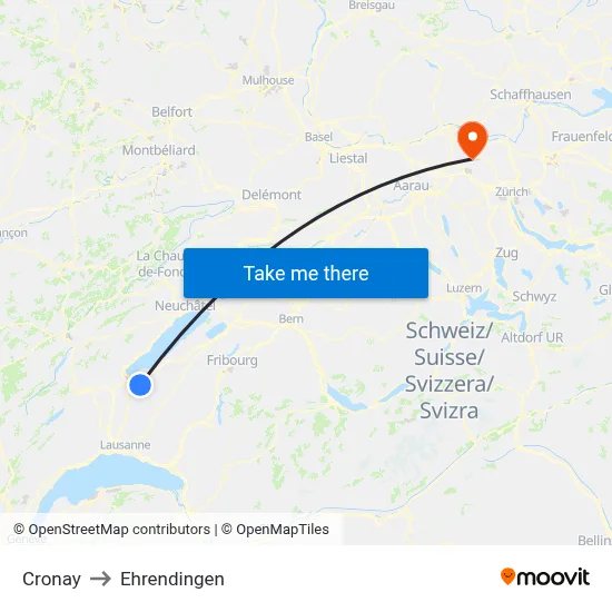 Cronay to Ehrendingen map