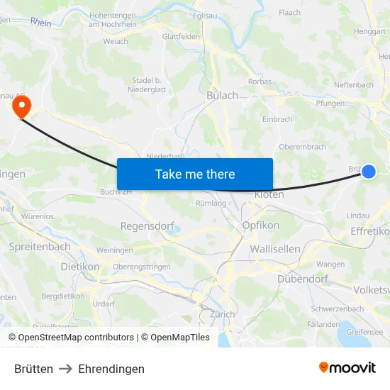 Brütten to Ehrendingen map