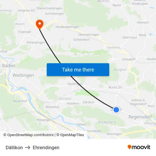 Dällikon to Ehrendingen map