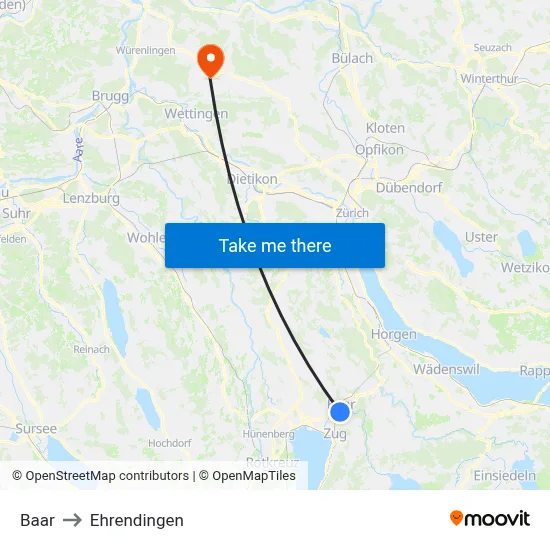 Baar to Ehrendingen map