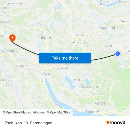 Eschlikon to Ehrendingen map