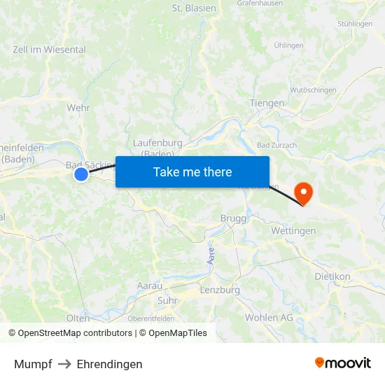 Mumpf to Ehrendingen map
