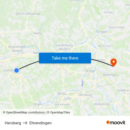 Hersberg to Ehrendingen map