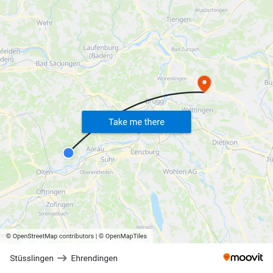 Stüsslingen to Ehrendingen map