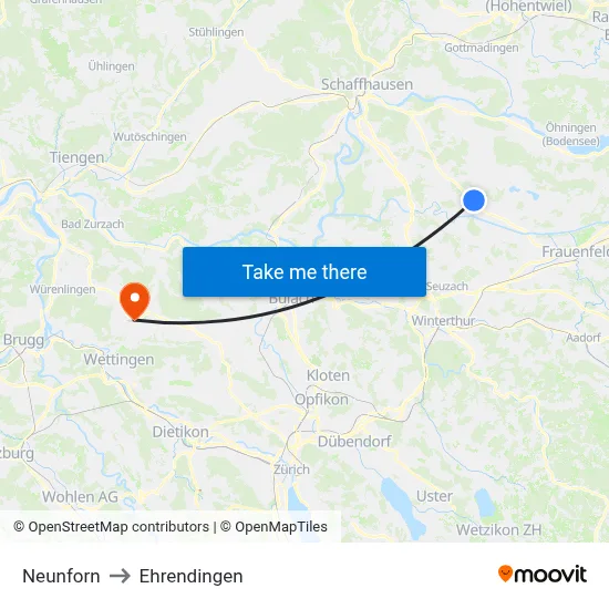 Neunforn to Ehrendingen map