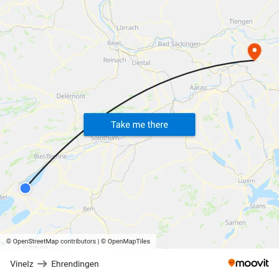 Vinelz to Ehrendingen map