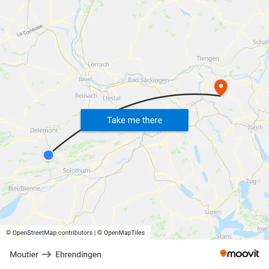 Moutier to Ehrendingen map