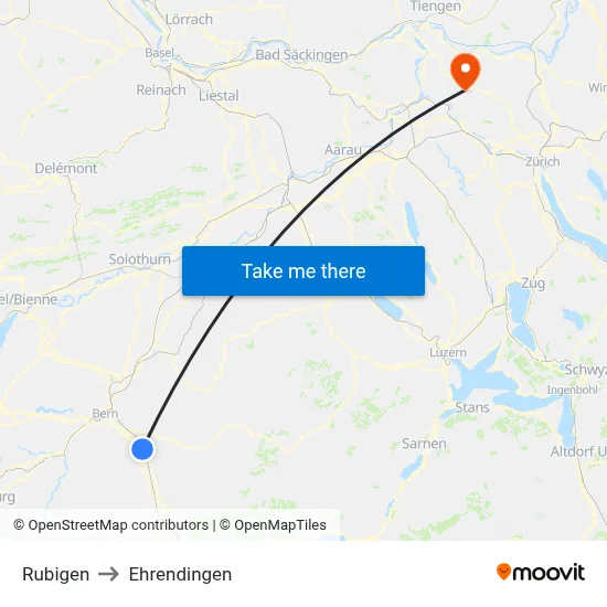Rubigen to Ehrendingen map