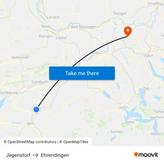 Jegenstorf to Ehrendingen map