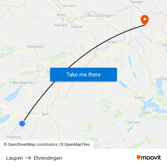 Laupen to Ehrendingen map