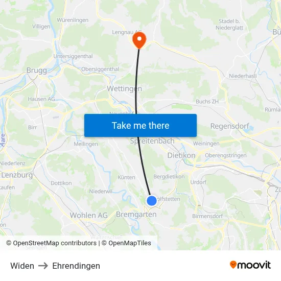 Widen to Ehrendingen map