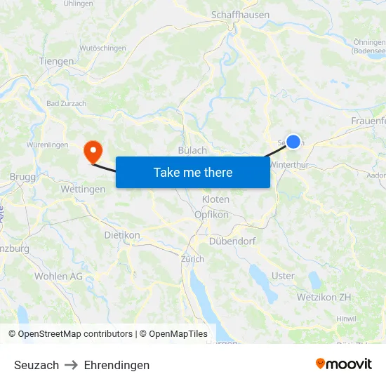 Seuzach to Ehrendingen map