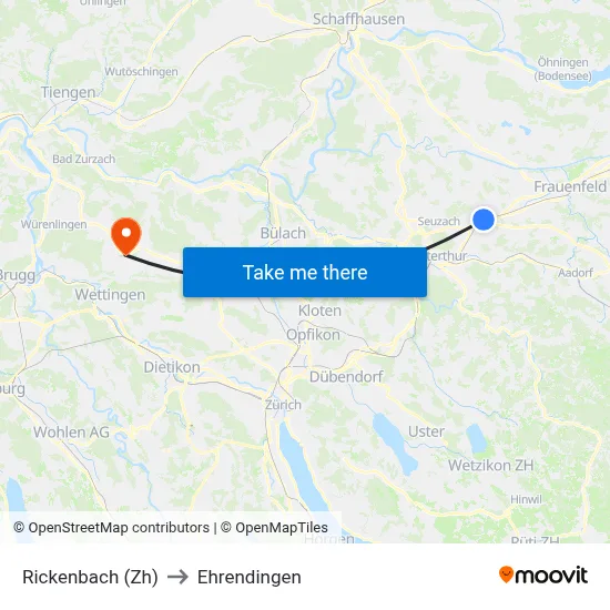 Rickenbach (Zh) to Ehrendingen map