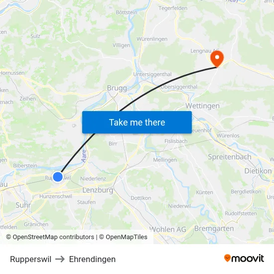 Rupperswil to Ehrendingen map