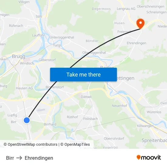 Birr to Ehrendingen map