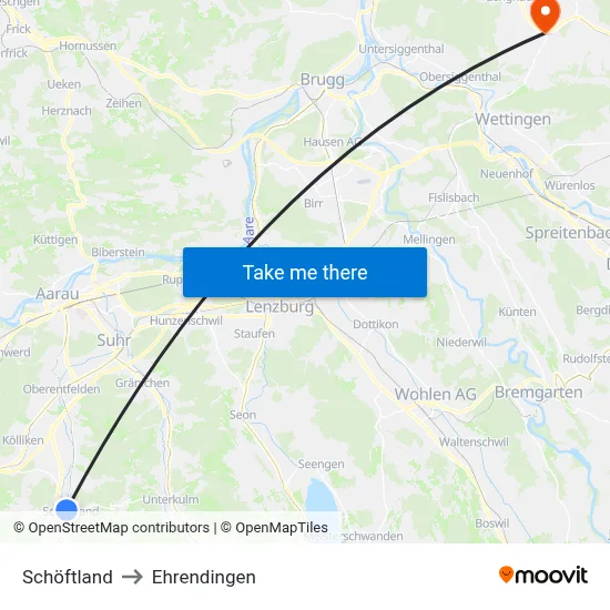 Schöftland to Ehrendingen map
