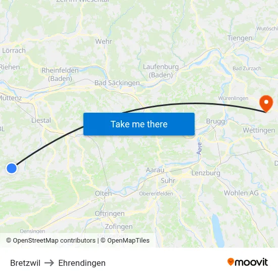 Bretzwil to Ehrendingen map