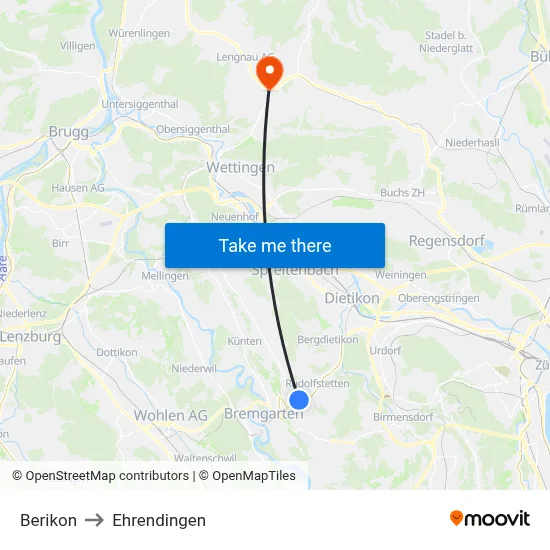 Berikon to Ehrendingen map