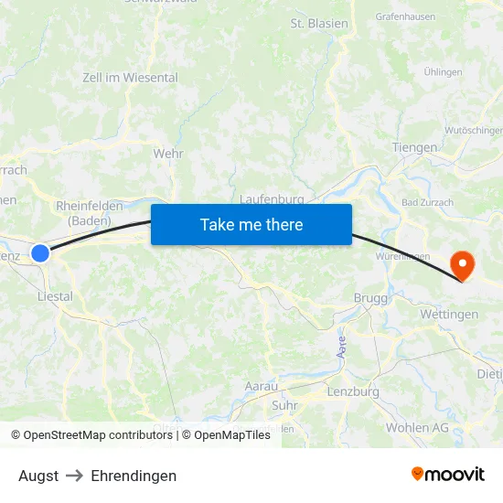 Augst to Ehrendingen map