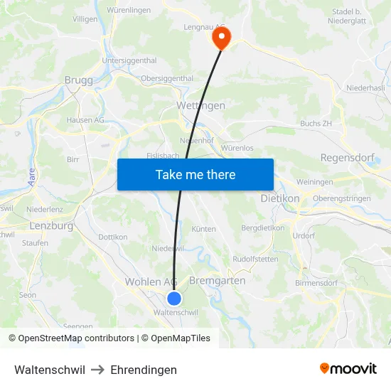 Waltenschwil to Ehrendingen map