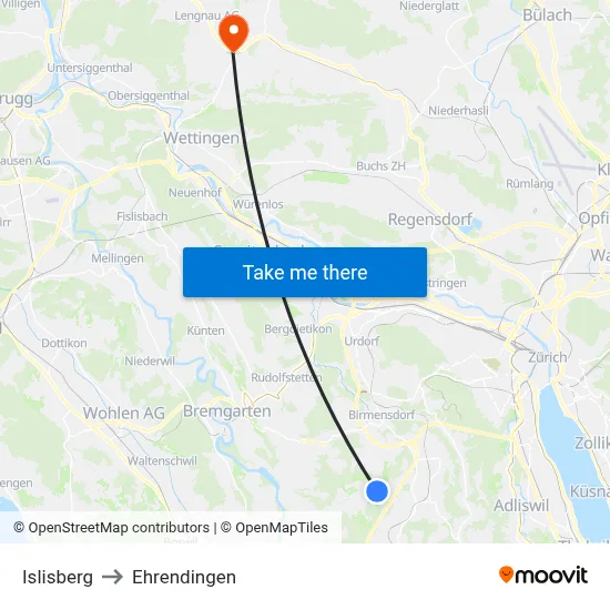 Islisberg to Ehrendingen map