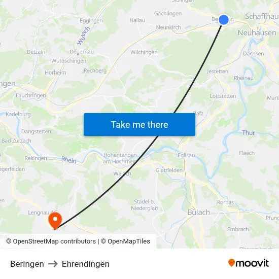 Beringen to Ehrendingen map