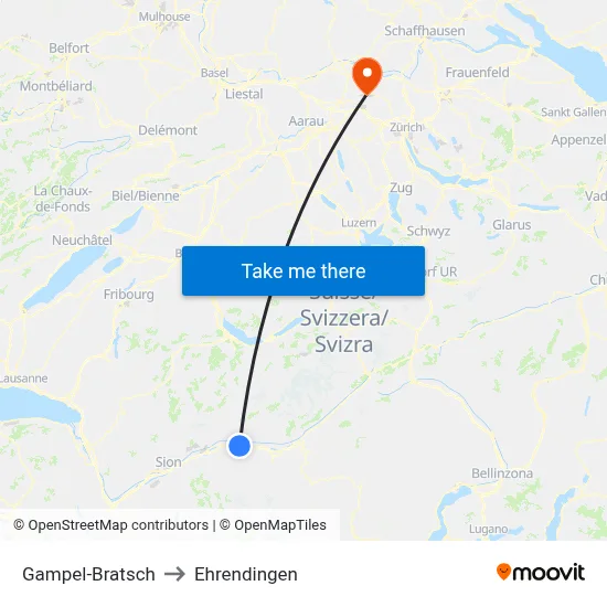 Gampel-Bratsch to Ehrendingen map