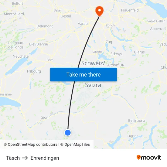 Täsch to Ehrendingen map