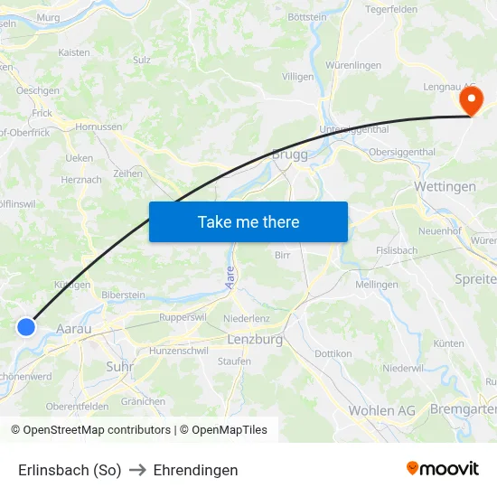 Erlinsbach (So) to Ehrendingen map