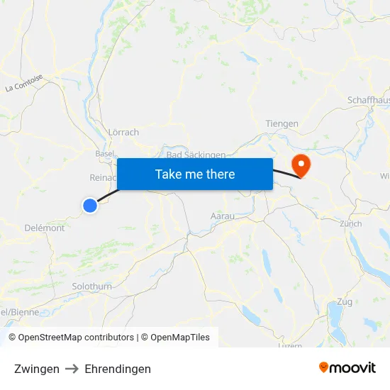 Zwingen to Ehrendingen map