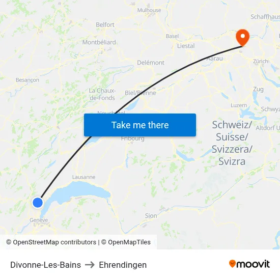 Divonne-Les-Bains to Ehrendingen map