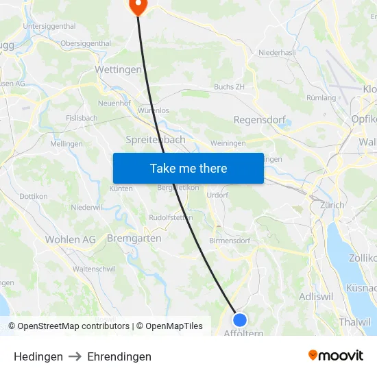 Hedingen to Ehrendingen map