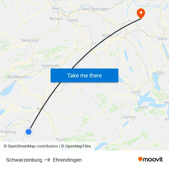 Schwarzenburg to Ehrendingen map