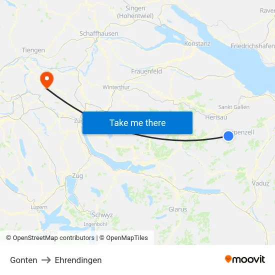 Gonten to Ehrendingen map