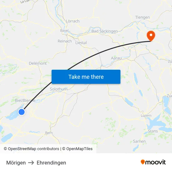 Mörigen to Ehrendingen map