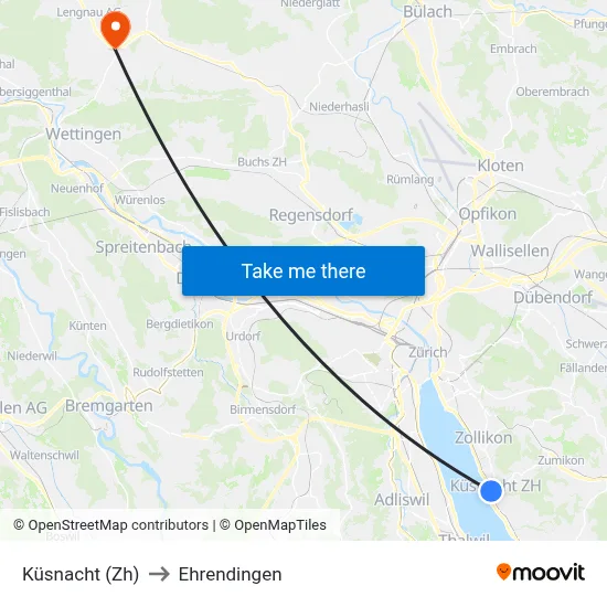 Küsnacht (Zh) to Ehrendingen map
