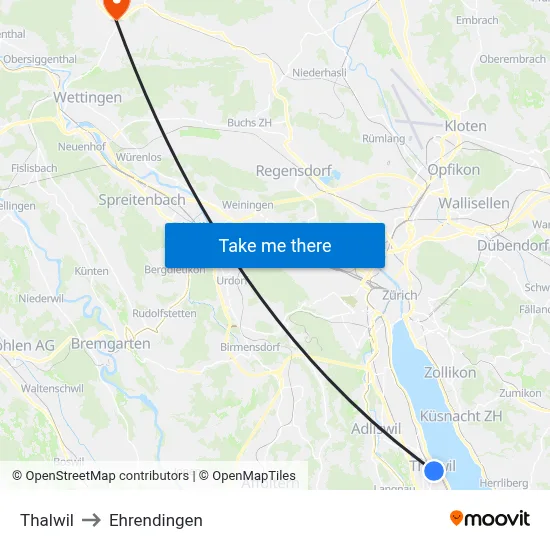 Thalwil to Ehrendingen map
