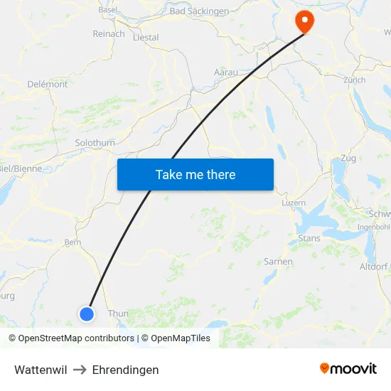 Wattenwil to Ehrendingen map